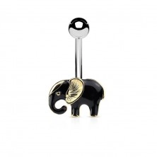 Piercing pentru buric, din oţel chirurgical, elefant negru-auriu
