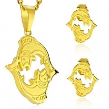 Set auriu din oțel 316L - pandantiv și cercei, semn zodiacal PEȘTI
