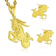 Set auriu din oțel 316L - pandantiv și cercei, semn zodiacal CAPRICORN