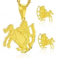 Set auriu din oțel 316L - pandantiv și cercei, semn zodiacal SĂGETĂTOR