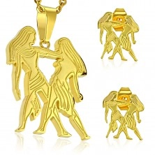 Set auriu din oțel 316L - pandantiv și cercei, semn zodiacal GEMENI