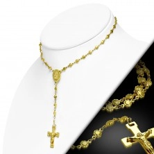 Colier auriu din oțel cu medalion cu Fecioara Maria și cruce