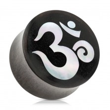 Plug pentru ureche, în formă de șa, din lemn de culoare neagră, simbol spiritual yoga OM