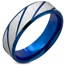 Inel din oţel chirurgical, suprafaţă dură, crestături teşite, albastre închise, 7 mm