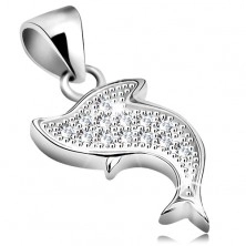 Pandantiv din argint 925, placat cu rodiu, delfin cu zirconii transparente