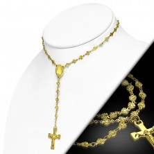 Colier auriu din oţel chirurgical cu medalion cu Fecioara Maria şi cruce