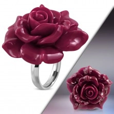 Inel din oțel 316L - trandafir din rășină mare înflorit, de culoare roz-violet