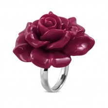 Inel din oțel 316L - trandafir din rășină mare înflorit, de culoare roz-violet