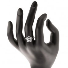 Inel de logodnă din argint 925, floare strălucitoare din zirconii transparente