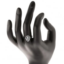 Inel din argint 925, contur de picătură cu un zirconiu transparent în formă de lacrimă