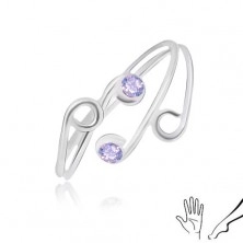 Inel din argint 925 pentru mână sau picior, brațe subțiri cu zirconii violet