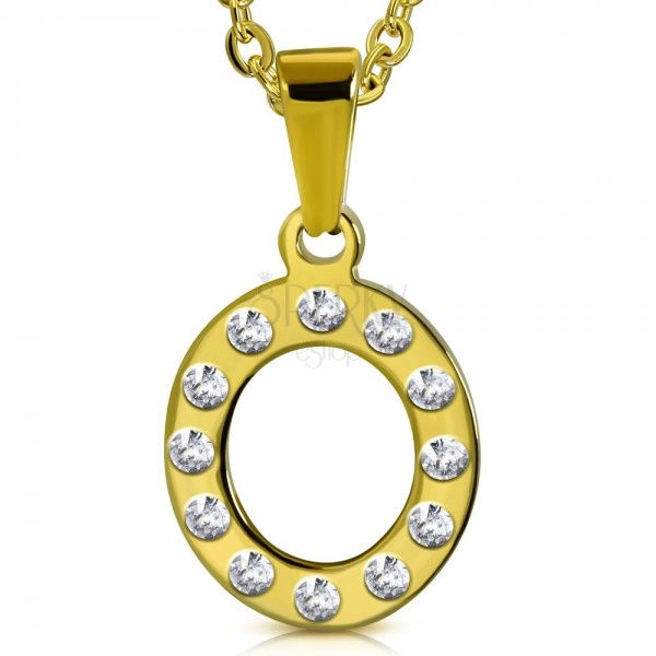 Pandantiv auriu din oțel, litera O încrustată cu zirconii transparente