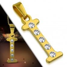 Pandantiv auriu din oțel, litera I încrustată cu zirconii transparente