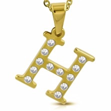 Pandantiv auriu din oțel, litera H încrustată cu zirconii transparente