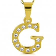 Pandantiv auriu din oțel, litera G încrustată cu zirconii transparente