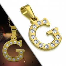 Pandantiv auriu din oțel, litera G încrustată cu zirconii transparente