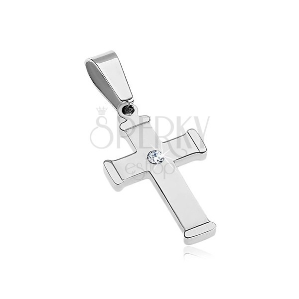 Pandantiv argintiu din oţel, cruce cu zirconiu transparent