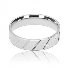 Inel din argint 925, suprafaţă crestată, crestături diagonale, 4 mm