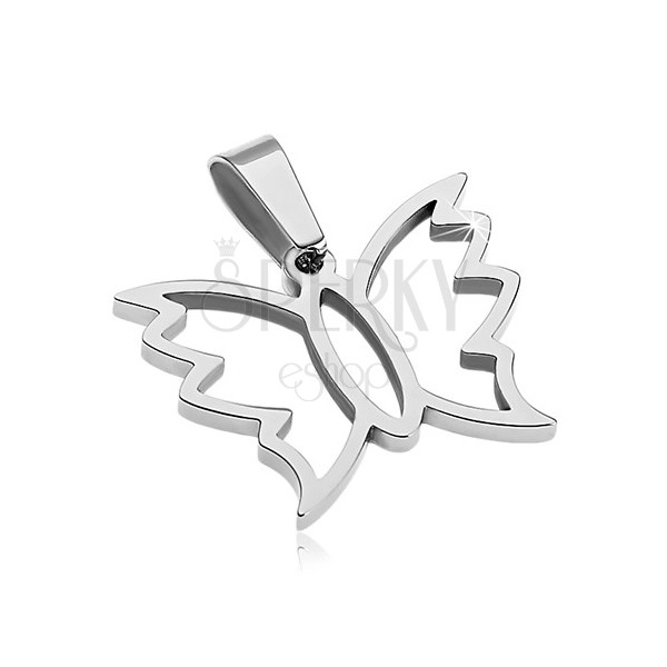 Pandantiv argintiu din oțel 316L - contur de fluture cu margini ondulate