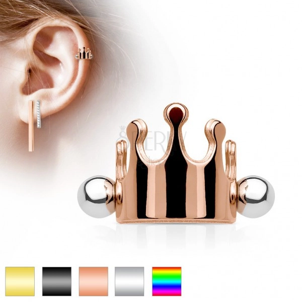 Piercing pentru ureche, din oţel, coroană regală cu bile, diferite culori