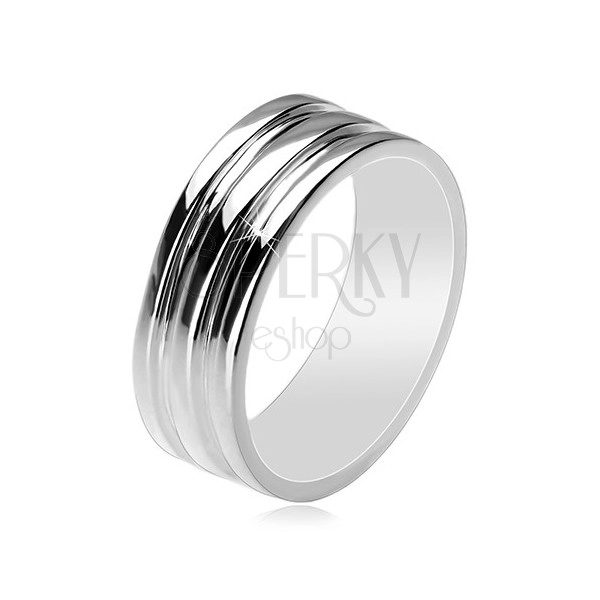Inel din argint 925 - bandă cu două dungi goale, 8 mm