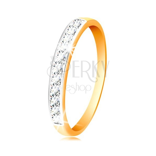 Inel din aur de 14K - dungă compusă din zirconii cu margine din aur alb 