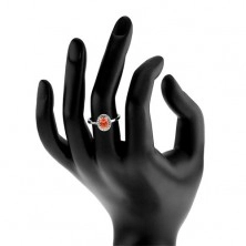 Inel din argint 925, zirconiu oval, portocaliu închis, margine transparentă, lucioasă 