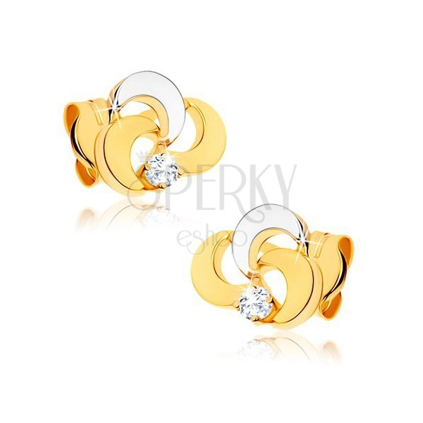 Cercei din aur de 14K - trifoi cu diamant, model bicolor