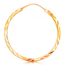 Cercei din aur 585 - cercuri cu suprafață lucioasă fațetată, 24 mm