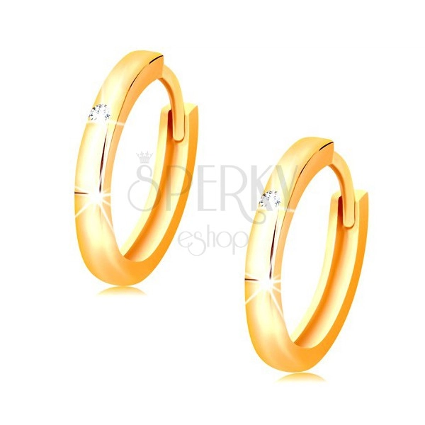 Cercei din aur galben 14K - cercuri mici decorate cu un zirconiu transparent
