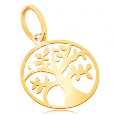 Pandantiv din aur galben 585 - copacul vieții mic și lucios într-un cerc plat