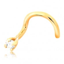 Piercing pentru nas, din aur galben 14K - curbat, diamant transparent strălucitor, 1,5 mm