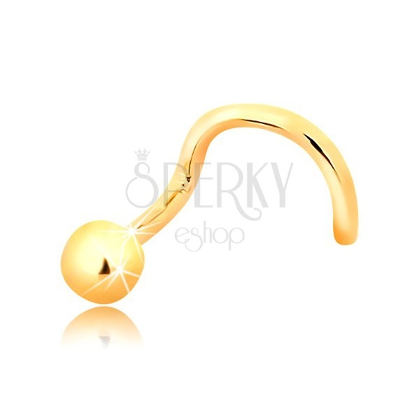 Piercing curbat pentru nas, din aur 585 - bilă lucioasă, 2,5 mm