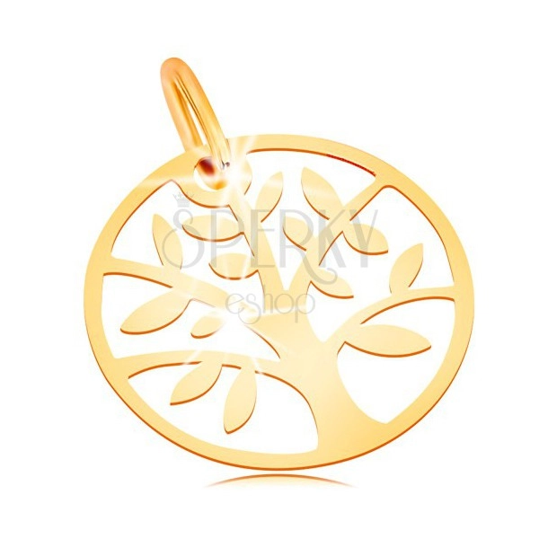 Pandantiv din aur 585 - lucios și plat, cerc cu copacul vietii