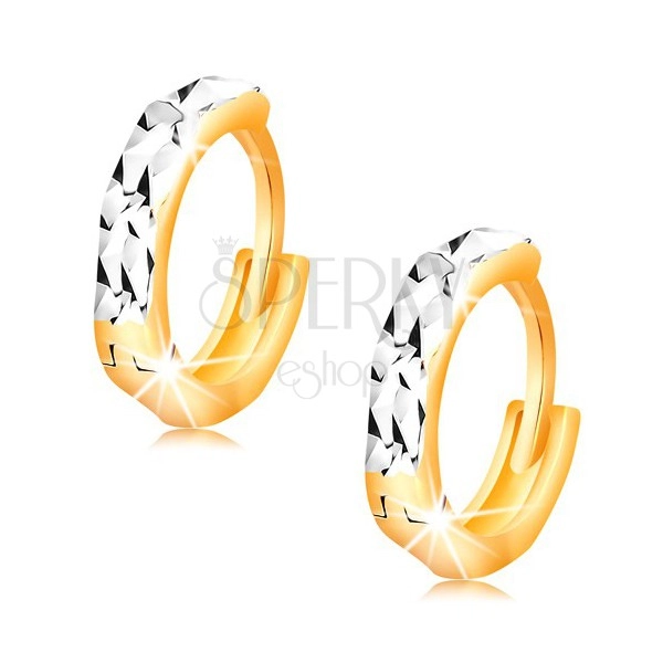 Cercei din aur 14K - cercuri cu crestături strălucitoare și aur alb