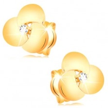 Cercei din aur 585 - floare mare lucioasă cu un diamant strălucitor transparent