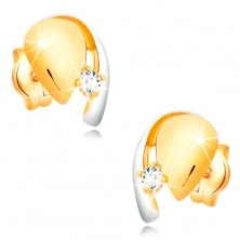 Cercei din aur 14K, picătură bicoloră cu un diamant strălucitor
