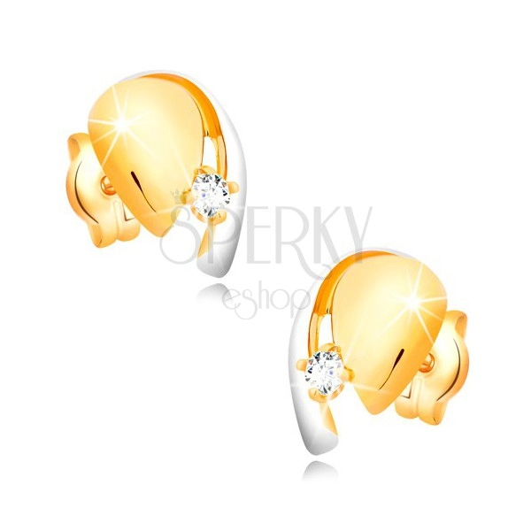Cercei din aur 14K, picătură bicoloră cu un diamant strălucitor