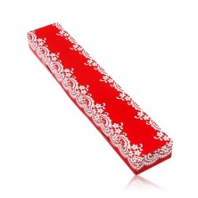 Cutiuță roșie de cadou pentru lanț sau brățară, model dantelat alb