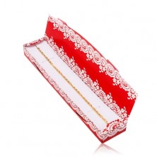 Cutiuță roșie de cadou pentru lanț sau brățară, model dantelat alb