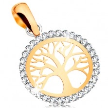 Pandantiv din aur de 14K - copacul vieții în cerc cu contur din zirconii 