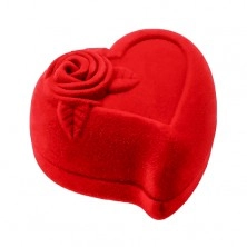 Cutiuță de cadou pentru două inele sau cercei, inimă roșie cu trandafir