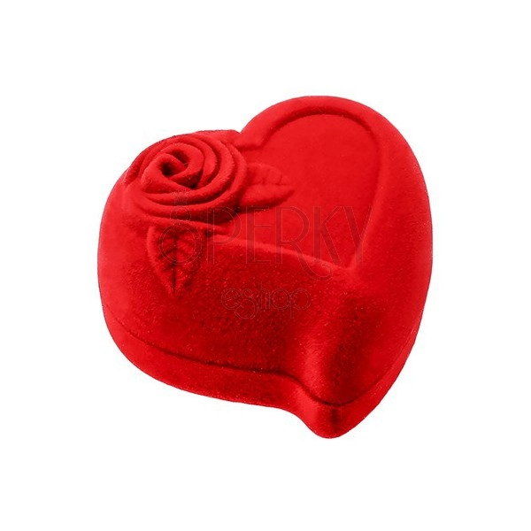 Cutiuță de cadou pentru două inele sau cercei, inimă roșie cu trandafir
