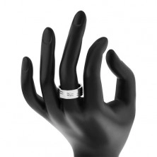 Inel din oțel chirurgical, două crestături oblice, zirconiu transparent
