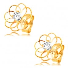 Cercei cu diamant din aur galben de 14K - contur de floare cu diamant
