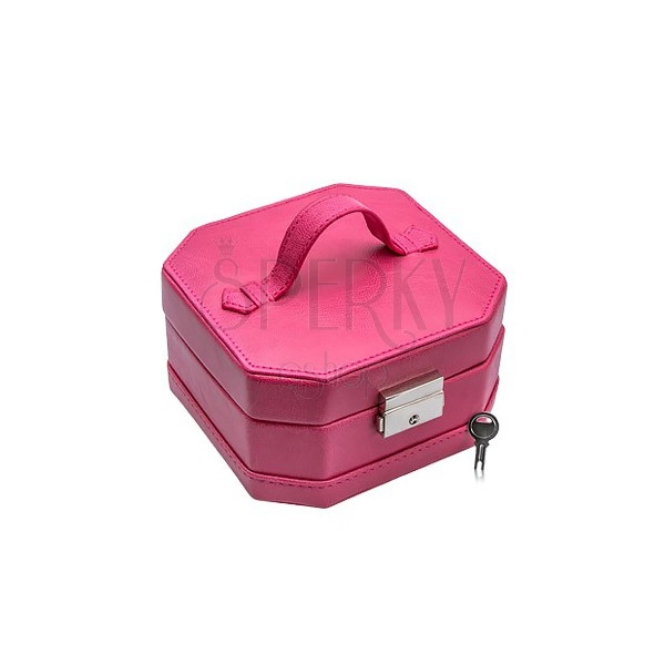 Cutie pentru bijuterii 2 în 1, din piele roz, încheietoare metalică
