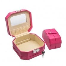 Cutie pentru bijuterii 2 în 1, din piele roz, încheietoare metalică