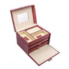 Cutie portabilă pentru bijuterii de culoare bordo, detalii metalice argintii