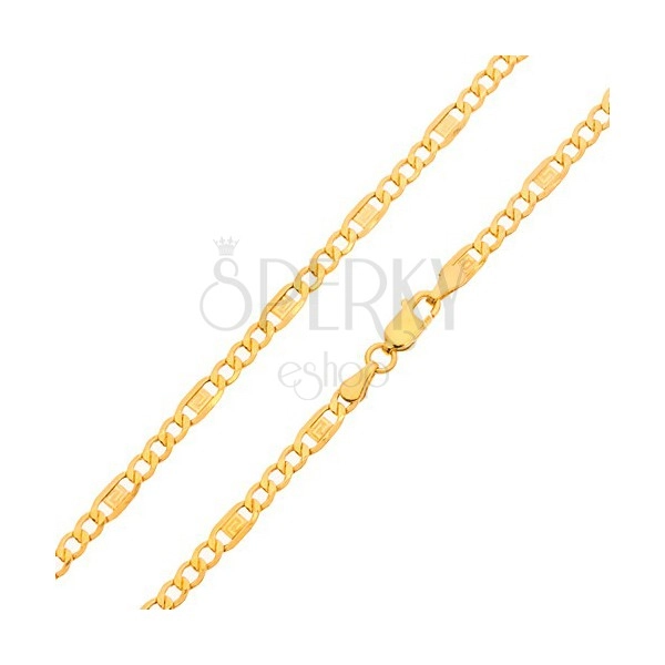 Lanț din aur - trei ochiuri ovale, za cu cheie grecească, 550 mm