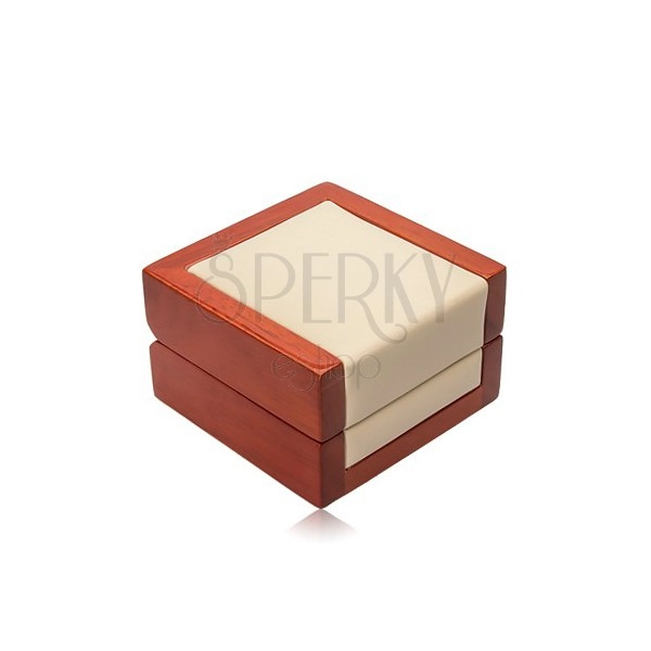 Cutie de cadou din lemn, pentru lanț sau cercei, acoperită cu piele crem